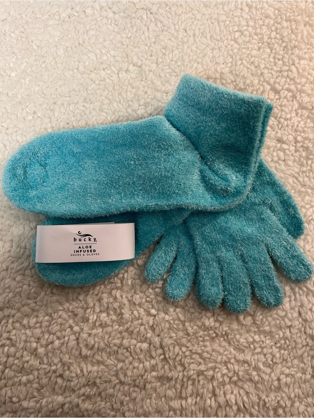 Bucky Aloe Infused Cozy Fuzzy Teal Spa Gloves & Socks